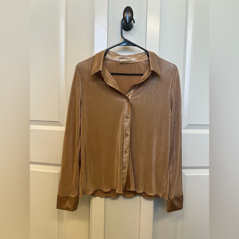MELLODAY Metallic Tan Blouse